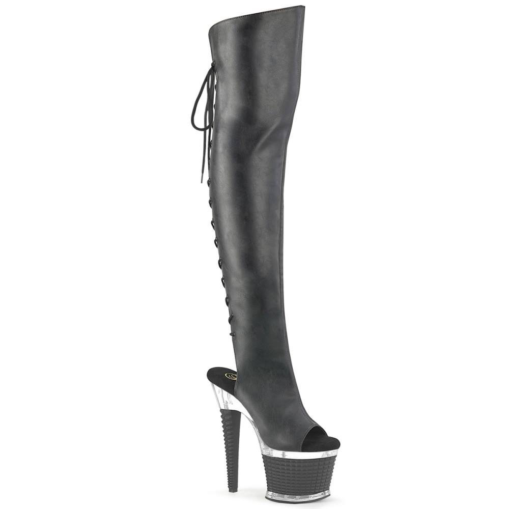 Pleaser - SPECTATOR3019 Cuissardes à plateforme - Noir/Transparent Product image